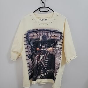 Bkys Cream Short Sleeve Graphic Skeleton Western Tee Size L